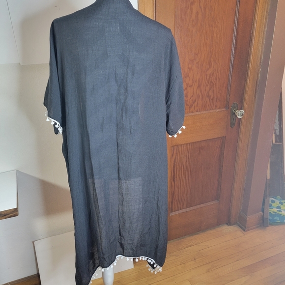Ekouaer swimsuit cover up or robe one size black with white ball trim with tag - Picture 5 of 10